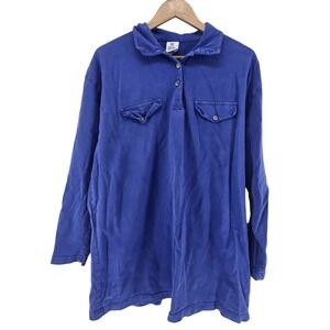 Hot Cotton Top Womens L Vintage Made in USA Blue Long Sleeve Pockets EUC